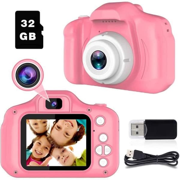 Kamera för barn - Kids Mate - 2,0 tums HD-skärm - 8MP/1080P - 32 GB TF-kort - Rosa