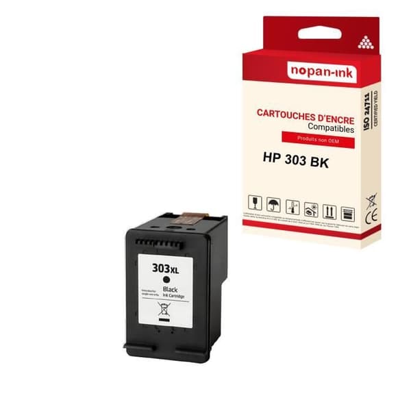 NOPAN-INK - x1 Kartus HP 303BK XL kompatibel med HP Tango - Envy Photo 6200 Series, Photo 6230, Photo 6232, Photo 6234, Photo 7100 S
