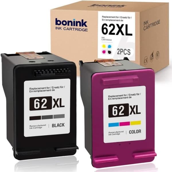 BONINK 2 bläckpatroner Kompatibla HP 62XL 62 XL bläckpatron för HP OfficeJet 250 200 5740 5742 Envy 7640 56 84058