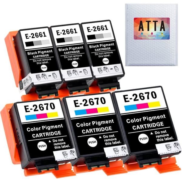 "Blækpatroner - Epson 266 og 267 - Pakke med 6 - Pigmenteret blæk - Kompatibel med WF-100W og WF-110W"