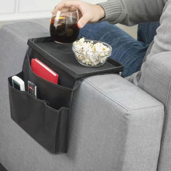 Brickorganisator för fjärrkontroll och tillbehör - Svart - 6 sidoförvaringsutrymmen - 31 x 17 cm