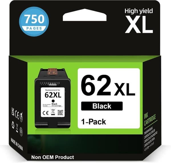 Bläckpatron - Inkyeah - 62 XL Svart - Kompatibel med HP - Avkastning 750 sidor - Generisk tillbehör