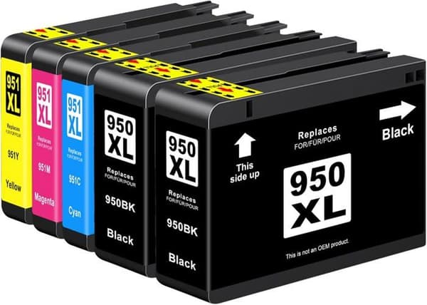 Tryckpatroner - 1001 BATTERIER - 950/951XL - Pack om 5 - Hög kapacitet - Kompatibel med HP