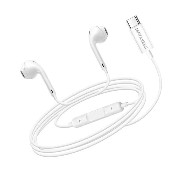 Trådade hörlurar för Galaxy A56 USB-C med inbyggd mikrofon Mayaxess Vit