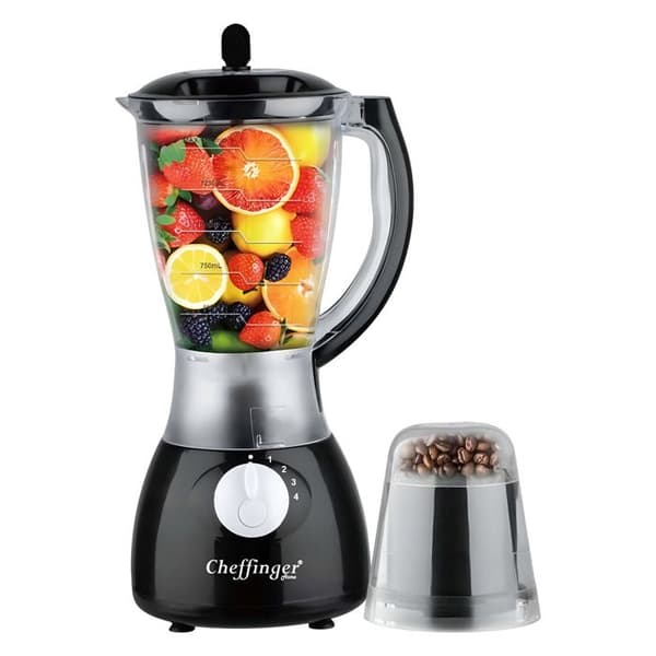 Blender 1,5L 1000W med 4 hastigheter och kross med 6 rostfria blad Cheffinger Svart