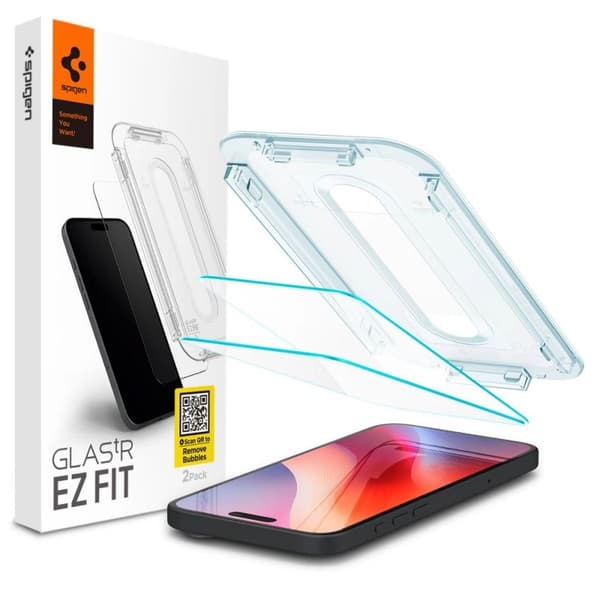 Spigen iPhone 17/17 Pro/16 Pro Glas.tR EZ Fit Skjermbeskytter i Herdet Glass, 2-pakning