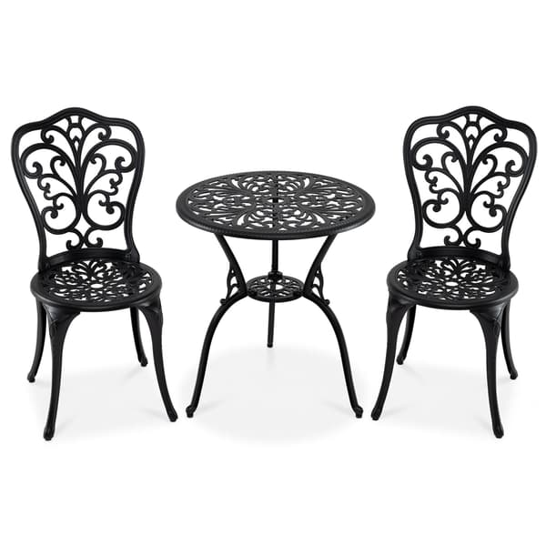 3-delt aluminiums terrassebordsbistrosett med bord og stoler