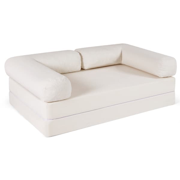 Muunneltava kokoontaitettava vuodesohva, 4-in-1 sametti, beige