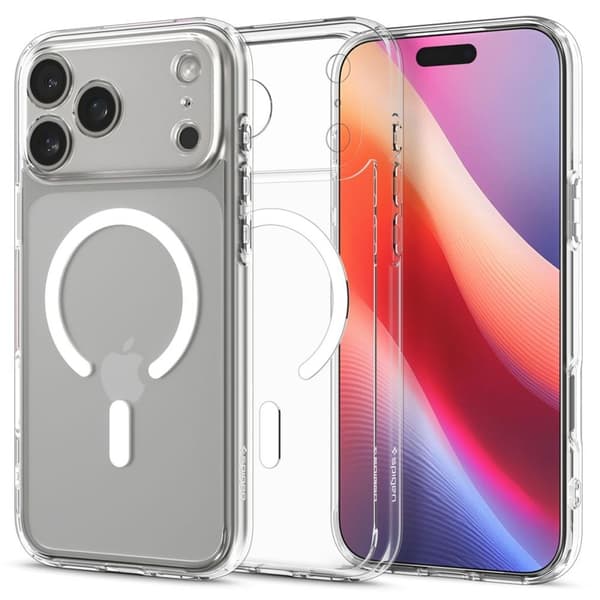 Spigen Ultra Hybrid MagSafe-deksel til iPhone 17 Pro Max – klart/hvitt