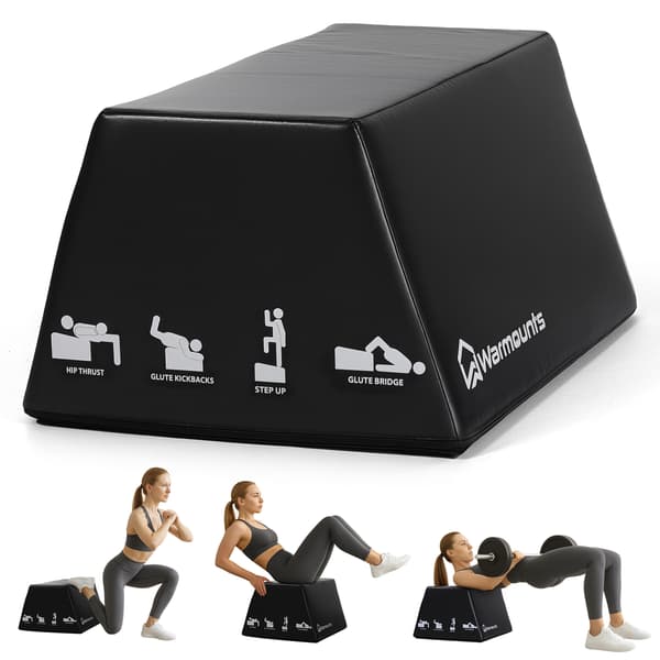 WARMOUNTS Hip Thrust Bench – 317 kg lasteevne – Glute Bridge Box til styrketræning og hjemmegym – Skridsikker med håndtag – Størrelse L (44 x 59,9 x 3