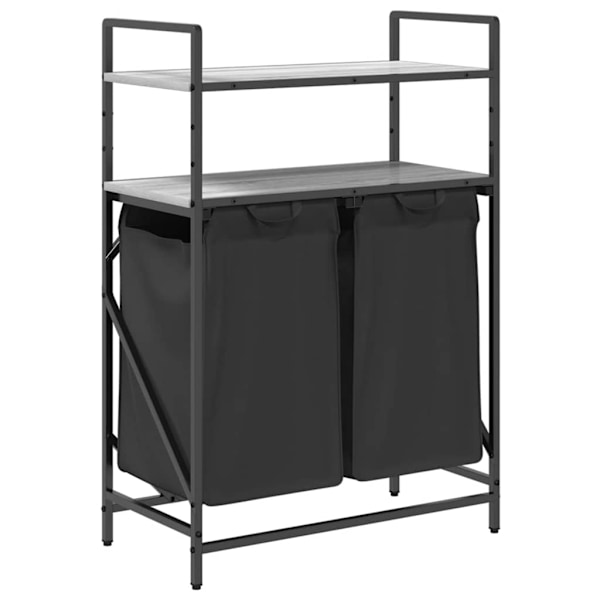 vidaXL tvättkorg 2 fack med hyllor grå ek