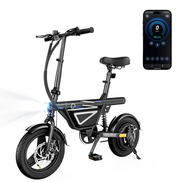 iScooter EB1S Elcykel För Vuxna 350W Motor, 25km/h 30-50km Räckvidd, 36V 12Ah Batteri, 14" Däck, Hopfällbar Elcykel