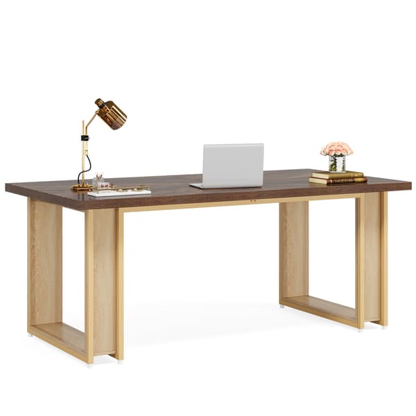 Tribesigns Datorbord, 160×79×75 cm, Med Medunderrede Och Metallram, Rustikt Brunt