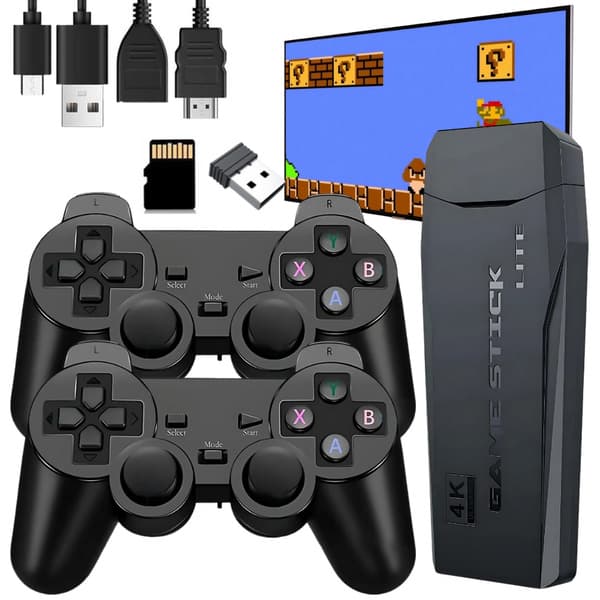 Retro spillkonsoll for TV – 20 000 spill, 2 trådløse kontroller, HDMI & 64 GB