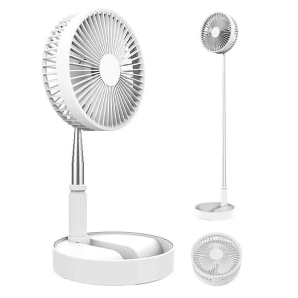 Ladattava kokoontaitettava tuuletin 70 cm - Kannettava lattiatuuletin/pöytätuuletin paristolla valkoinen