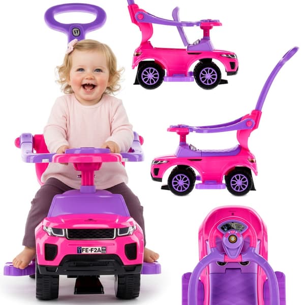 Kävelytuoli kahvalla ja kiristimellä, urheiluauto, pinkki