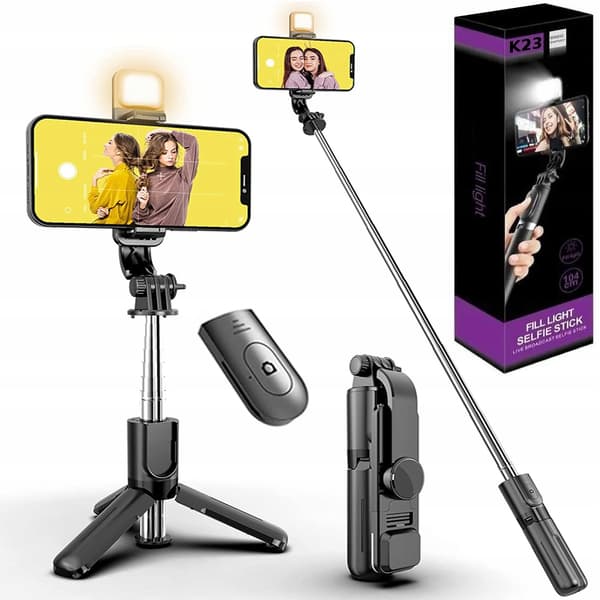 Selfie stick stativ med LED-ljus och fjärrkontroll