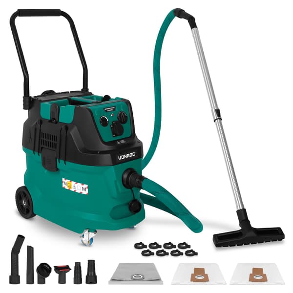 VONROC Byggdammsugare M-klass 1600W – Våt & Torr med HEPA H14 och automatisk filterrengöring