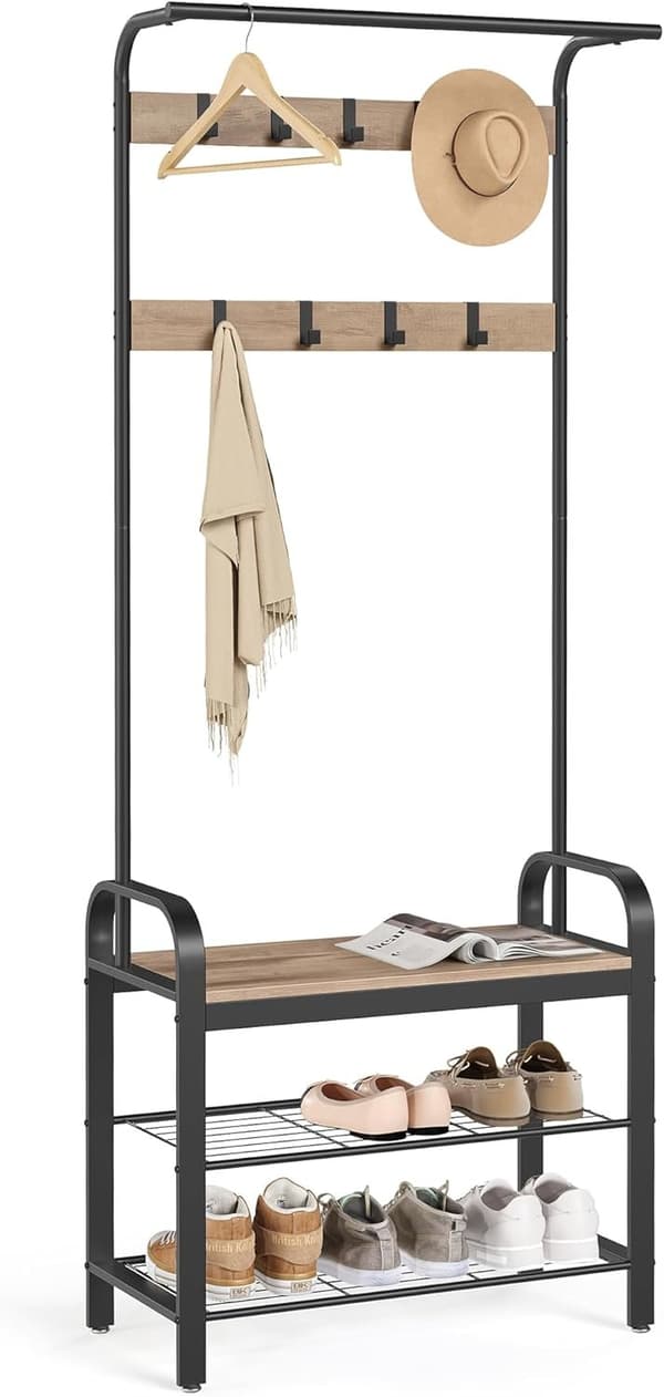 Klädhängare, klädställ med skobänk, 4-i-1-design