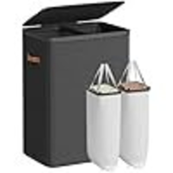 Tvättkorg, 190 liter, 2 fack, 56 x 38 x 74 cm, bläcksvart