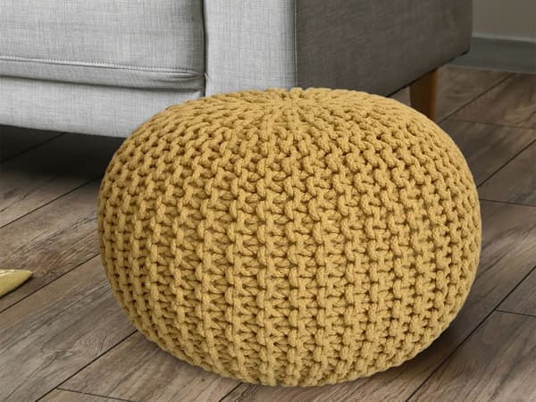 POUF Ø 55 cm Knitting Stool golv kudde hållbar grovt – Gul
