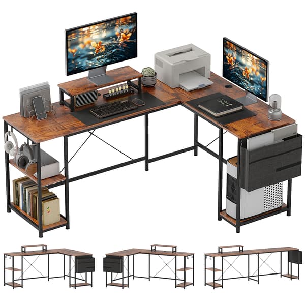 HOMCOM L-format skrivbord 168 x 120 cm hörnskrivbord med förvaringsfack
