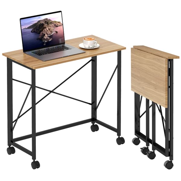 HOMCOM Skrivbord Hopfällbart Litet 80 cm Hopfällbart Skrivbord med Hjul