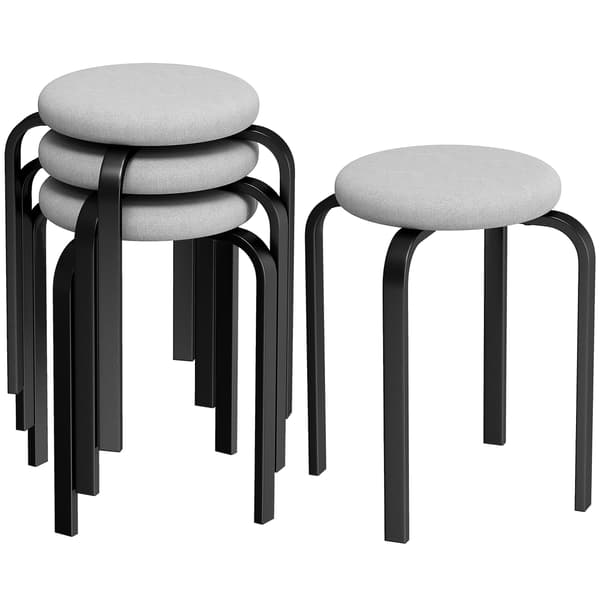 HOMCOM Matsalspall 4-pack Stapelbar Pall med Linne-look, Stålben