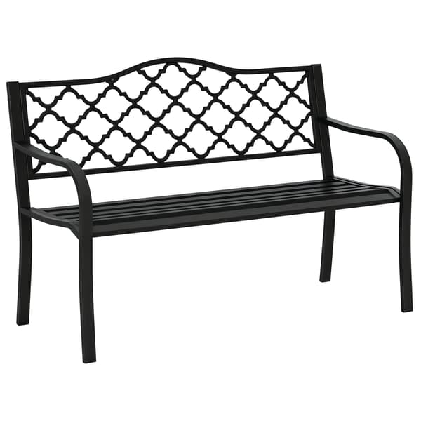 Outsunny Trädgårdsbänk 2-sits Parkbänk i metall Sittbänk upp till 280 kg Bänk Svart