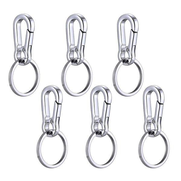 Set med 6 karbinhakar med roterande nyckelring, 47 mm, silver