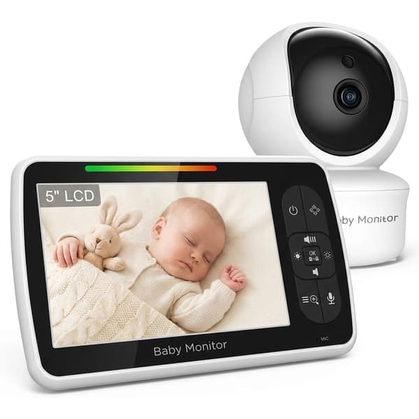 Babyvakt med kamera och ljud - 5-tums skärm - smart babyvakt - kan visa video utan Wi-Fi - 120° vertikal lutning - 5-tums