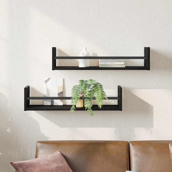 Vägg hylla Väggmonterat 2 st Svart Ek 60 x 16 x 14 cm