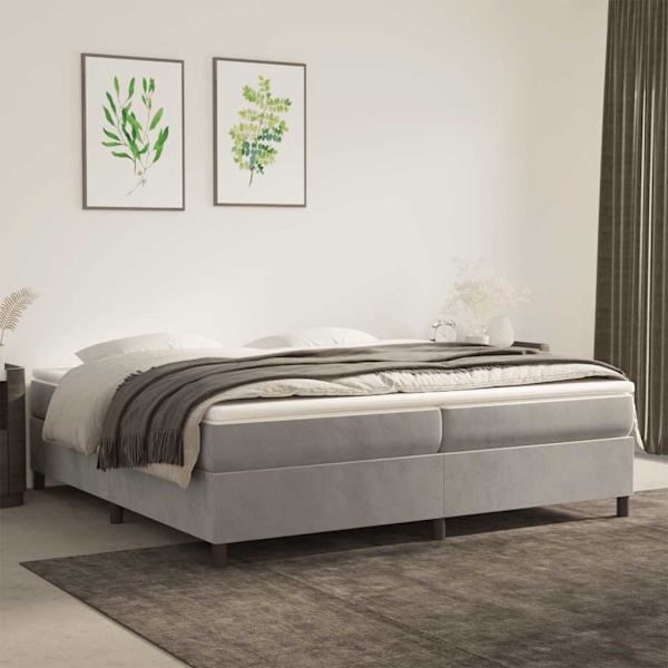 Ramsäng med madrass ljusgrå 200x200 cm sammet