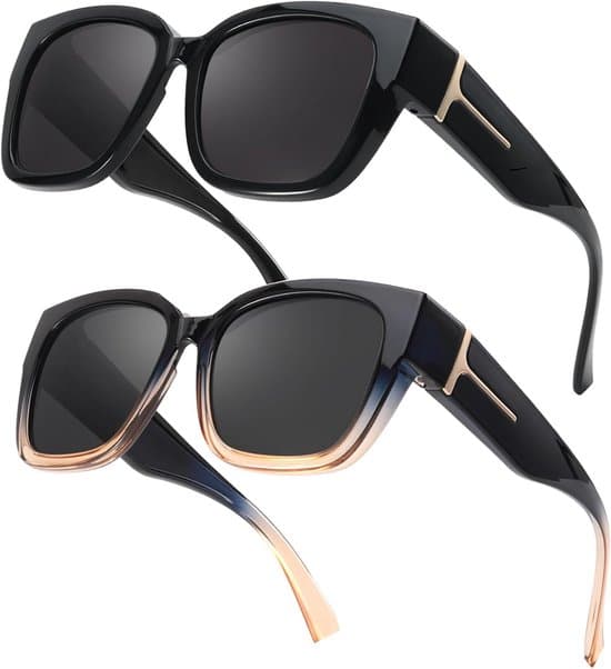Polariserede solbriller til kvinder (kan bæres over briller) - UV400-beskyttelse og stilfuld firkantet ramme