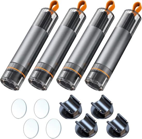 Set med 4 bilglasbrytare och säkerhetsbältesskärare, fjäderbelastat nödlösningsverktyg med en knapp, bilsäkerhetshammare med testglas (4, grå)