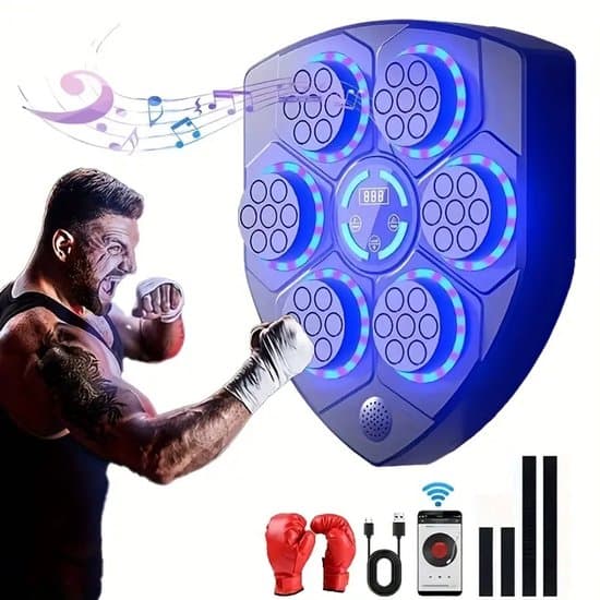 Boksemaskine - Musikboksemaskine - Udstyret med boksehandsker, smarte LED-lys, 9 hastigheder og tælletilstande.