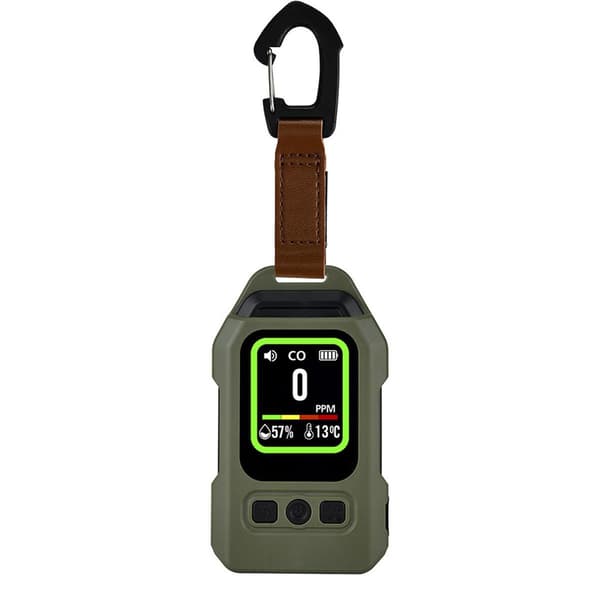 Bærbar 3-i-1 kuliltealarm, batterilevetid op til 300 timer, udstyret med nødlommelygte, ideel til camping og rejser.