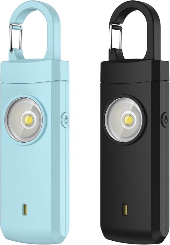 2-pak 130dB personlig sikkerhedsalarm - med LED-lys - blå/sort