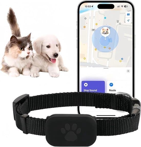 Vattentätt GPS-halsband för husdjur för katter och hundar, ingen abonnemangsavgift, röstlokalisering i realtid, 12 månaders batteritid (endast Apple)