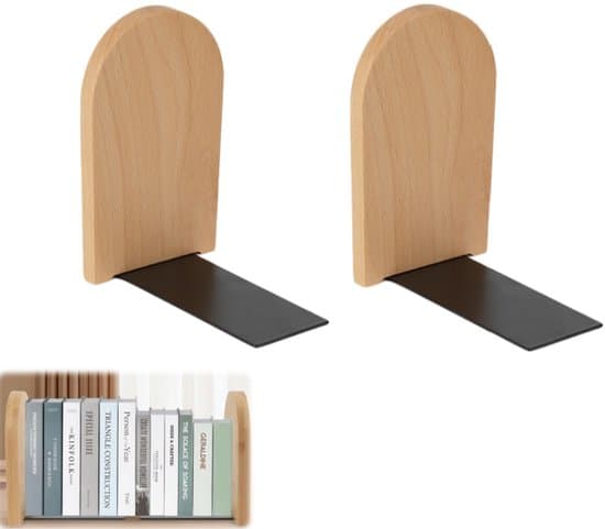 Bokstöd i trä i 2 delar - Slitstark halkfri bokorganisatör, förvaring för skrivbord/kontorshylla (avtagbar)