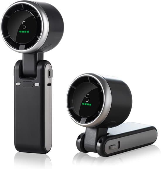 180° vikbar 3-i-1 minifläkt med 3600mAh batteri, 5 hastigheter & LED-display (svart)