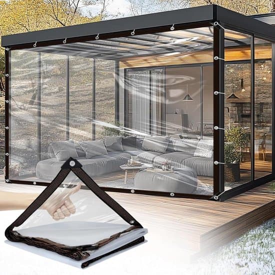 Gennemsigtig 3m x 12m udendørs presenning med 10mm perforeringer, regntæt, vandtæt, UV-bestandig