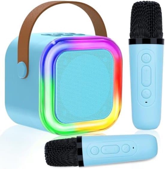 Bärbar karaokemaskin för barn med Bluetooth-anslutning, LED-belysning och mikrofon - Perfekt present för flickor och pojkar i åldern 3-12 år