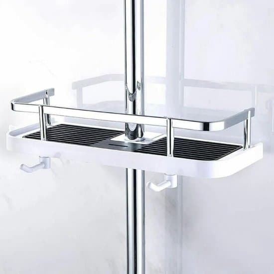 Brusestangsholder – Hænges op uden at bore – Inkluderer brusehovedholder, to kroge og brusekurv – til brusestænger på 21–25 mm – 29,4 x 11,7 cm