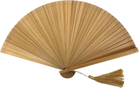 Liten hopfällbar handfläkt i bambu (18 cm) - Naturlig bambufläkt med guldtofs, kompakt och bärbar, perfekt för resor och sommarbruk - Mörkgrön