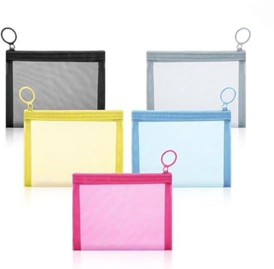 5-delad 14x10 cm Mini Mesh Kosmetik- och Resetoalettväska med Dragkedja