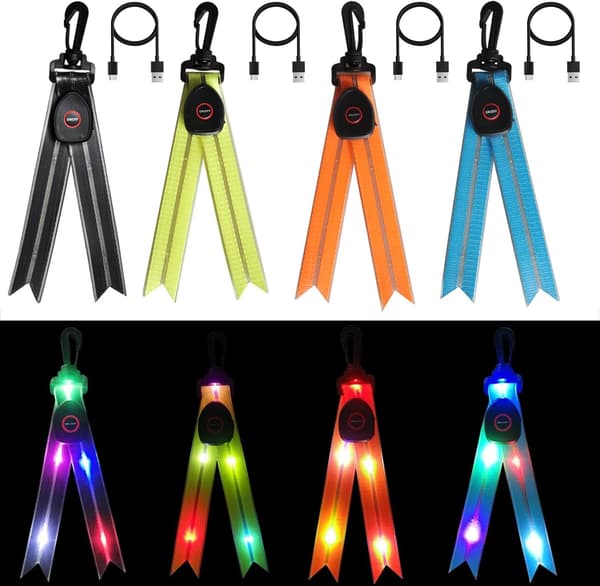 Ryggsäcksbelysning med 4 blinkande lysdioder - USB-uppladdningsbar - blinkande reflex - vattentät säkerhetslampa - för ryggsäckar