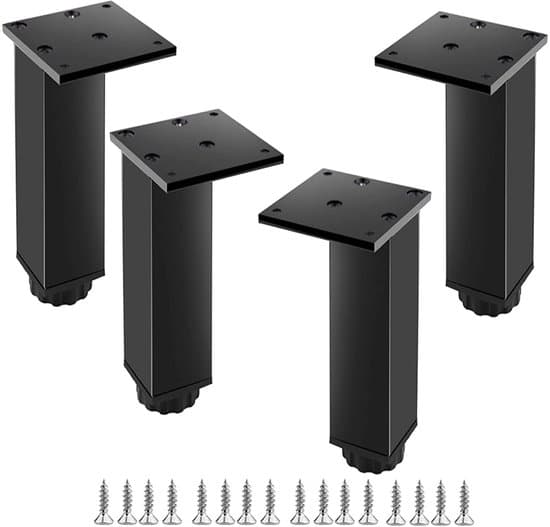 4-pak 35 cm sorte justerbare firkantede bord- og skabsmøbelben