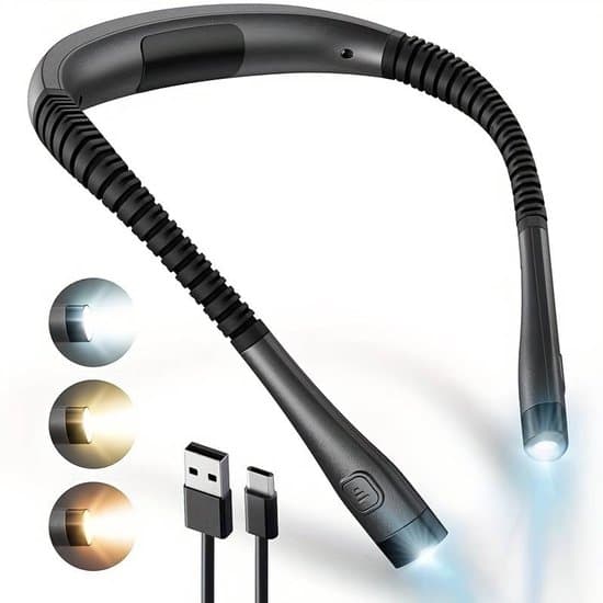 Uppladdningsbar Nackbandsläslampa - Flexibel LED - Justerbar vinkel, handsfree - Dimbar i tre färger - Läsa, sy - Svart