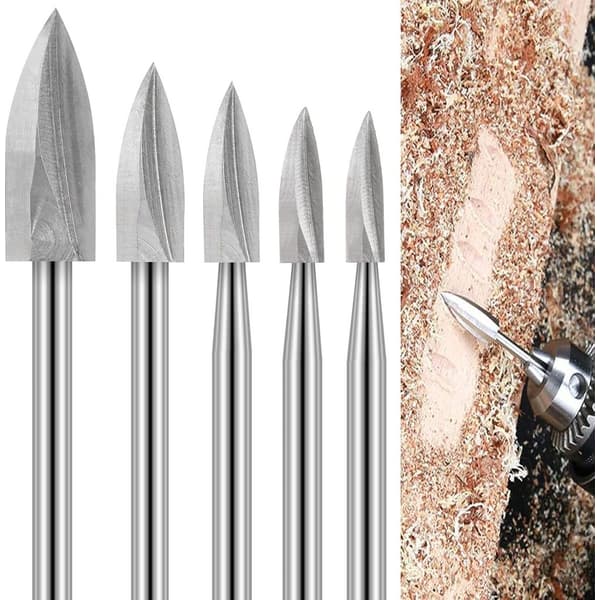 Dremel roterande verktyg träsnideri borrset, 5 delar, för träbearbetning, slipning, 1/8-tums skaft, DIY-snideri, borrning, miniatyrskulptur.